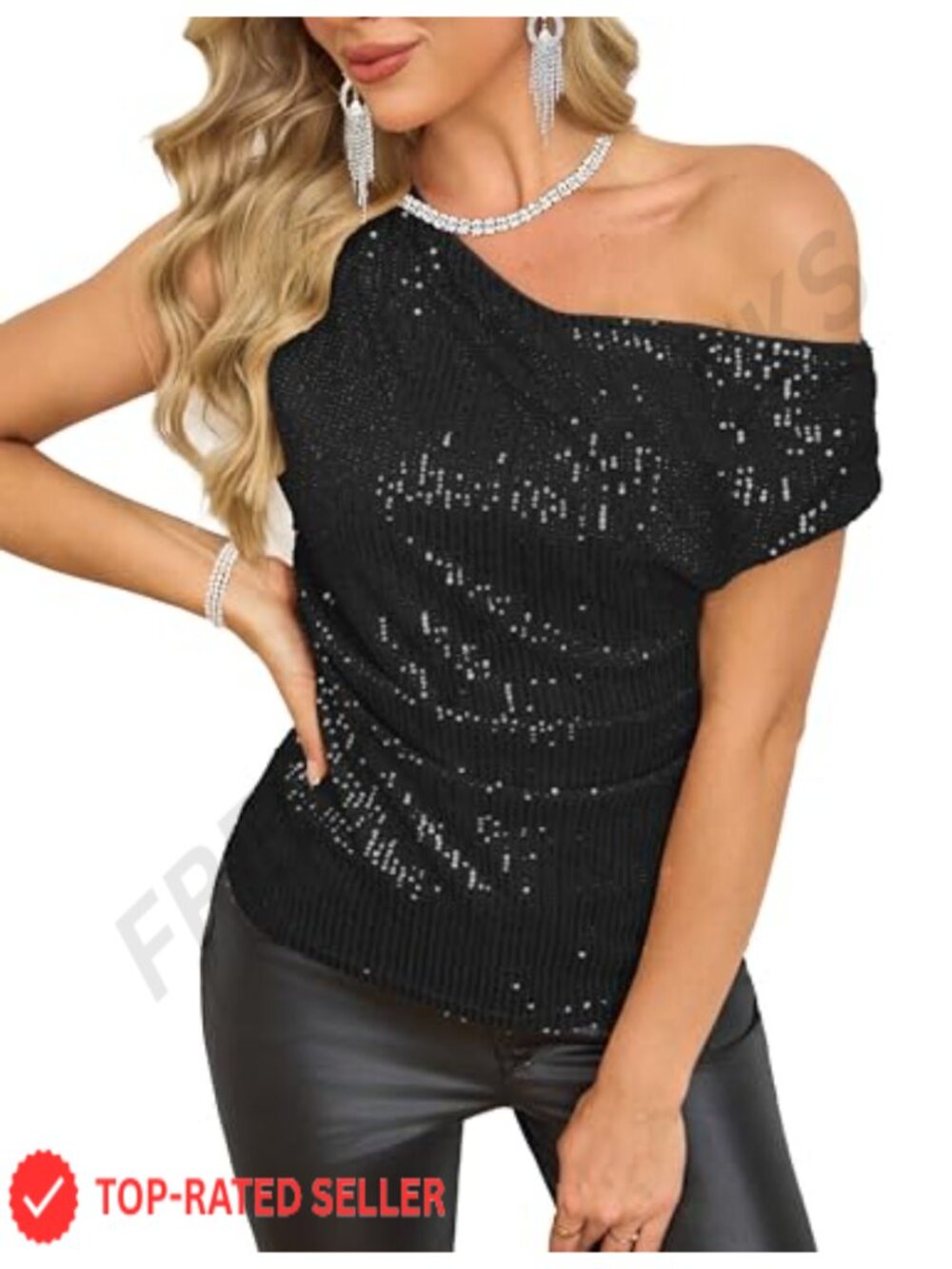 Off Shoulder Ruched Sequin Top Sparkly Party Blouse